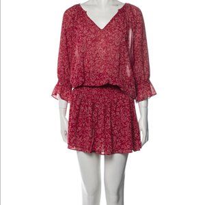 Like New! Ba&sh Women's Red Floral Paisley Smocked Waist Mini Dress Size 2